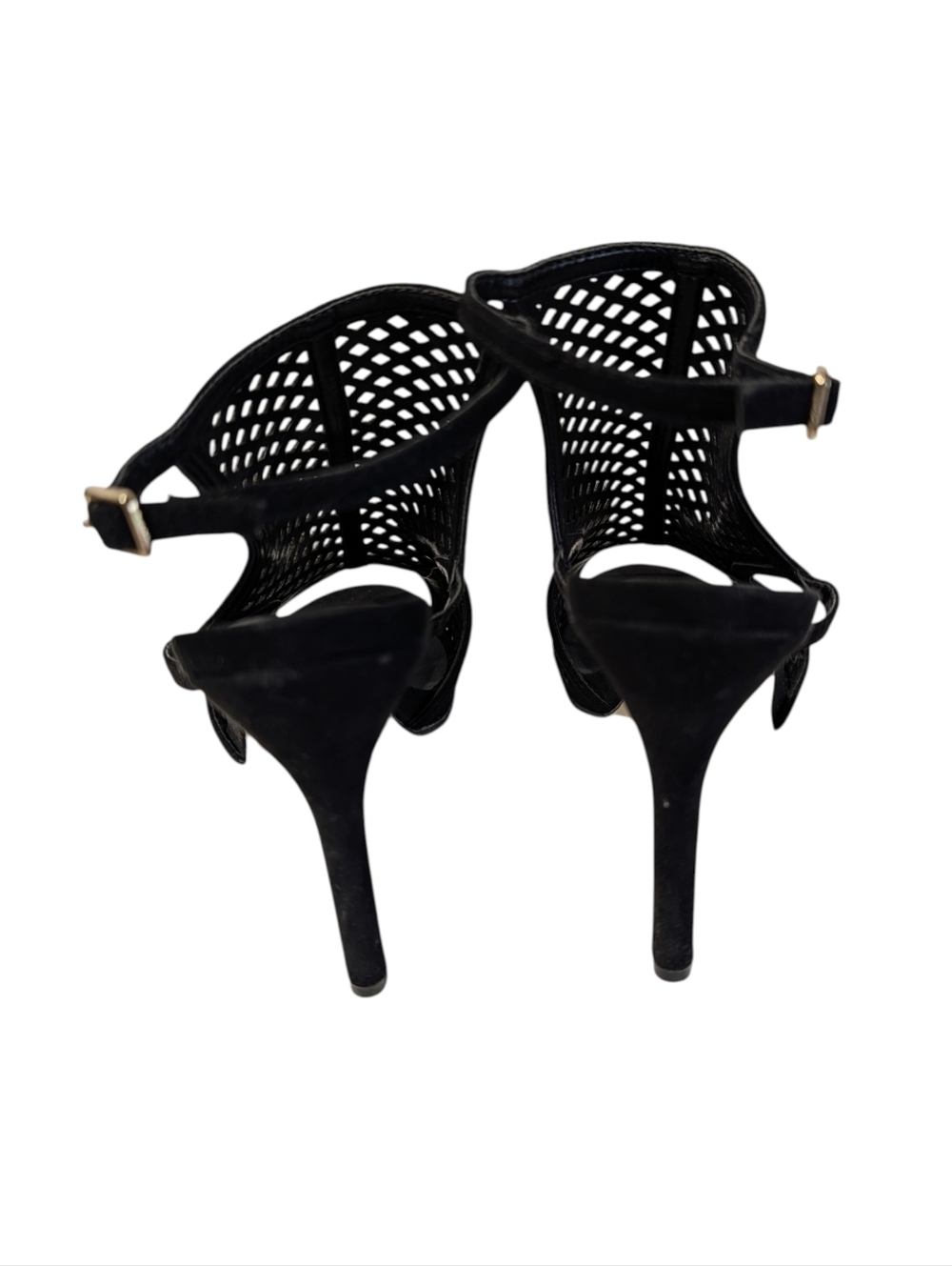 Madden Roseey Black Laser Cut Out Peep Toe Stiletto Heels Sandals Size 9 - Picture 4 of 11
